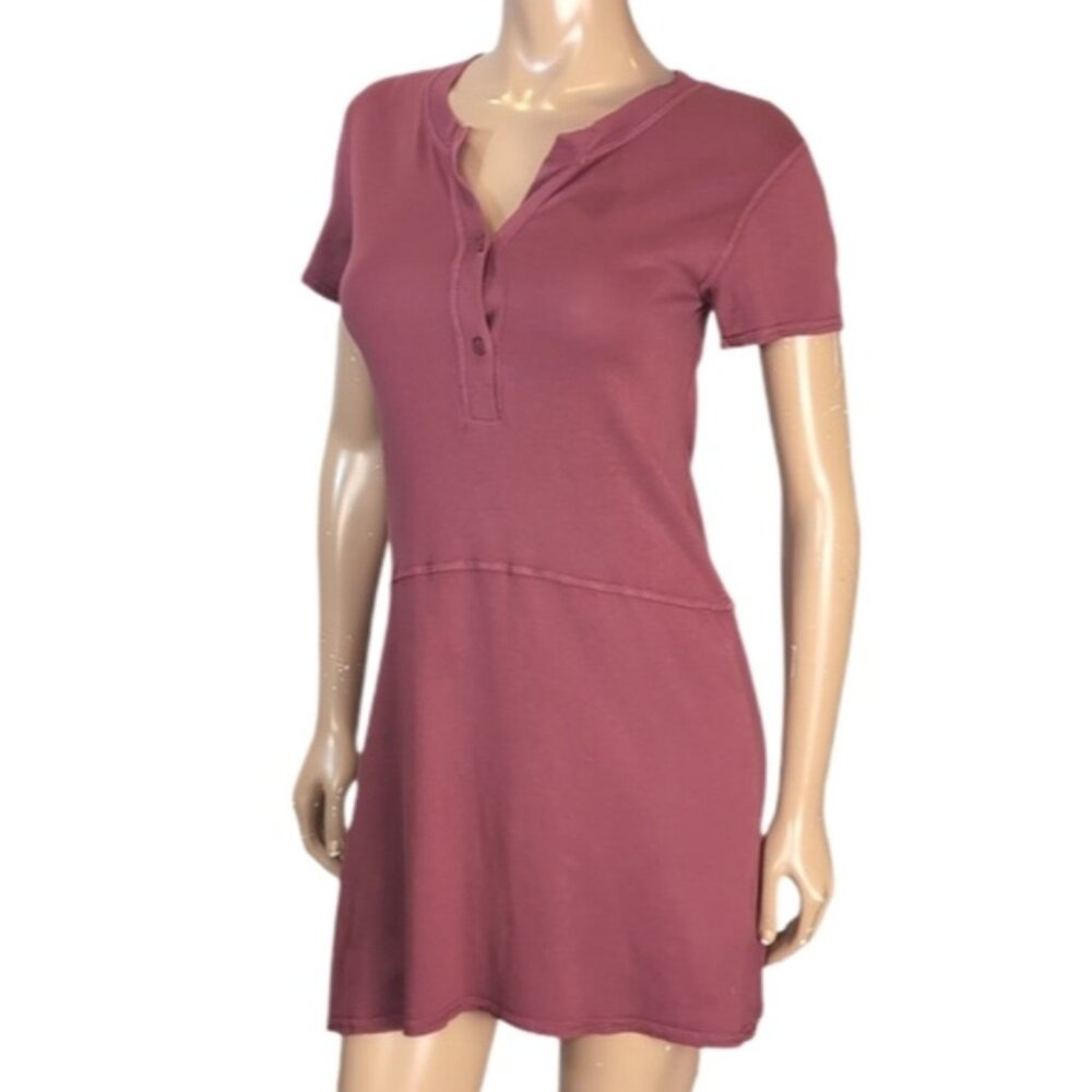 LACAUSA x Anthropologie Mauve Henley Mini Dress Size XS Dusty Pink Tshirt Casual